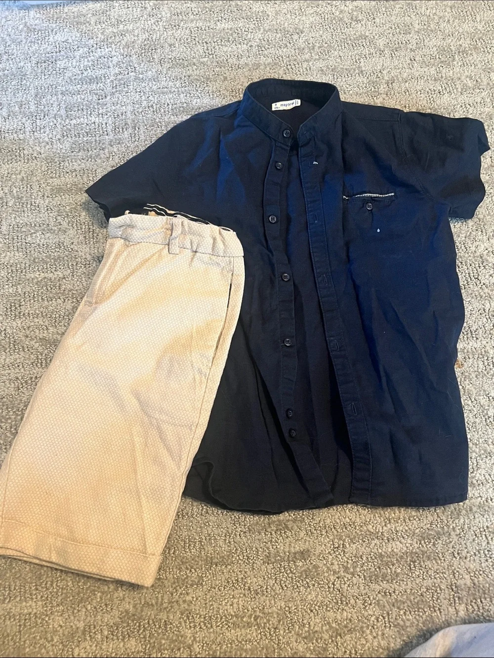 Mayoral Navy Short Sleeve Shirt and Cream Shorts Kids Matching Set